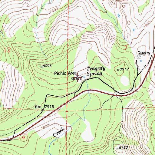 Topographic Map of Tragedy Spring, CA