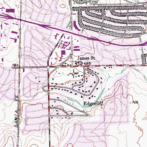 Topographic Map of Edgecliff Village Fire Department, TX