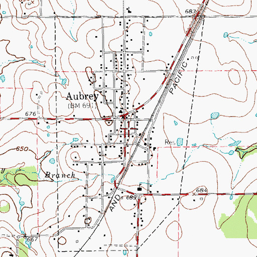 Topographic Map of Aubrey Fire Department Station 1, TX
