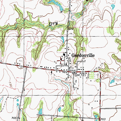 Topographic Map of Gordonville Volunteer Fire Department, TX