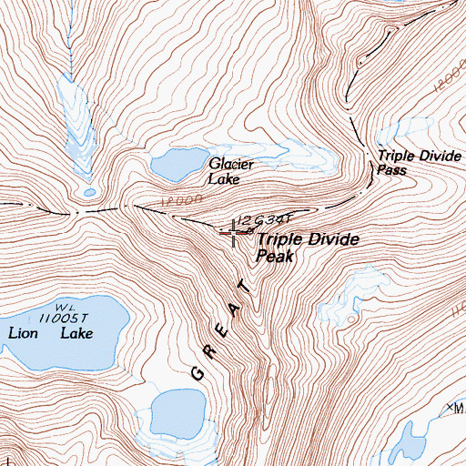 Topographic Map of Triple Divide Peak, CA