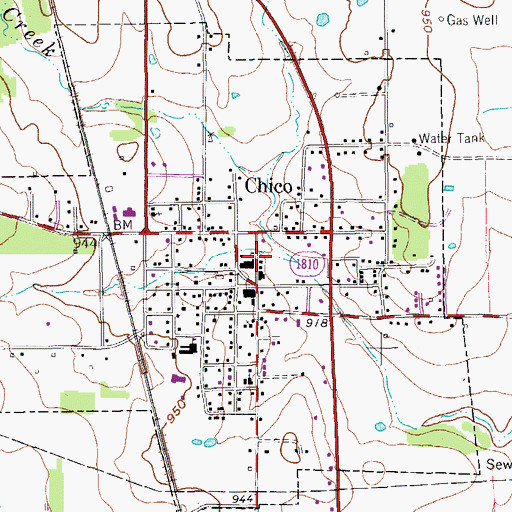Topographic Map of Chico Community Volunteer Fire Department, TX