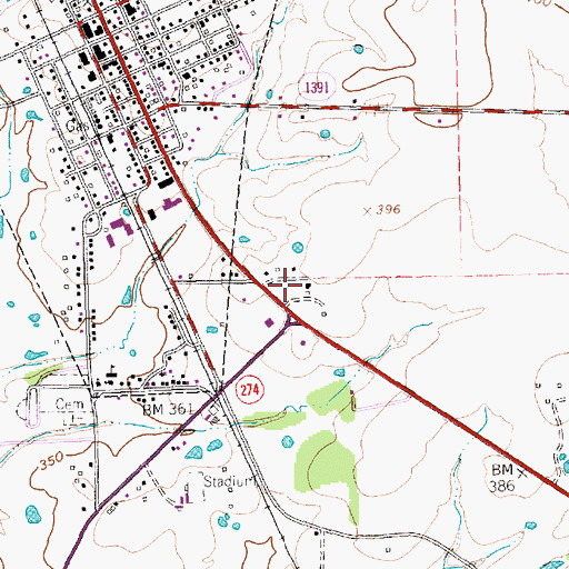 Topographic Map of Kemp Volunteer Fire Department, TX