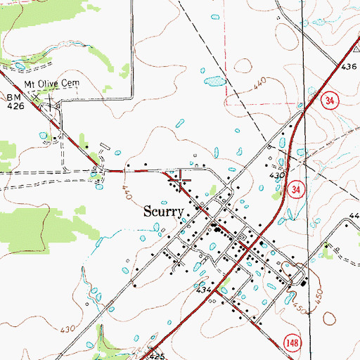 Topographic Map of Scurry Volunteer Fire Department, TX