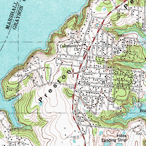 Topographic Map of Preston Volunteer Emergency Medical Services Station 1, TX