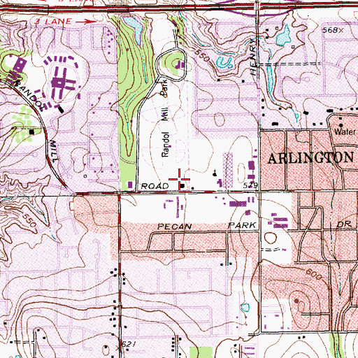 Topographic Map of Arlington Texas Fire Department Station 4, TX