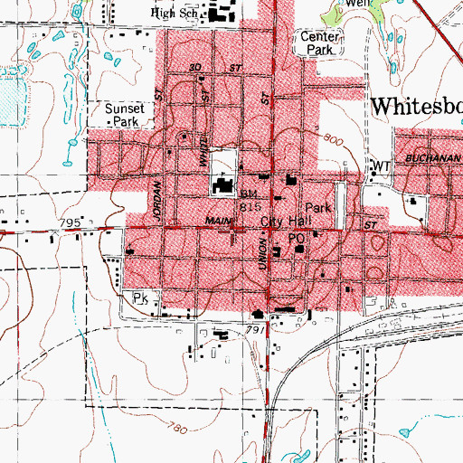 Topographic Map of Whitesboro Fire Department, TX