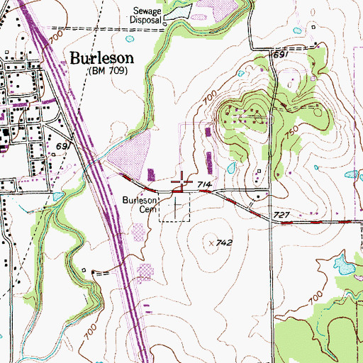 Topographic Map of Burleson Fire Department Station 2, TX