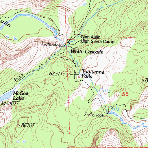 Topographic Map of Tuolumne Falls, CA
