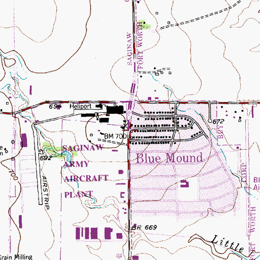 Topographic Map of Blue Mound Fire Department, TX