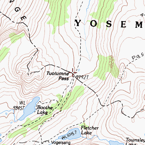 Topographic Map of Tuolumne Pass, CA