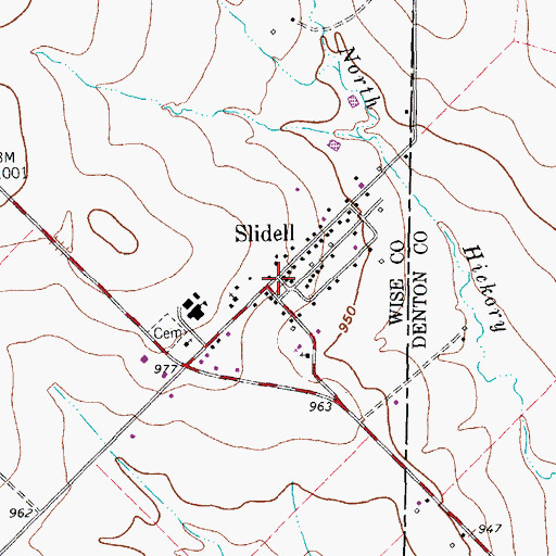 Topographic Map of Greenwood - Slidell Volunteer Fire Department Station 3, TX