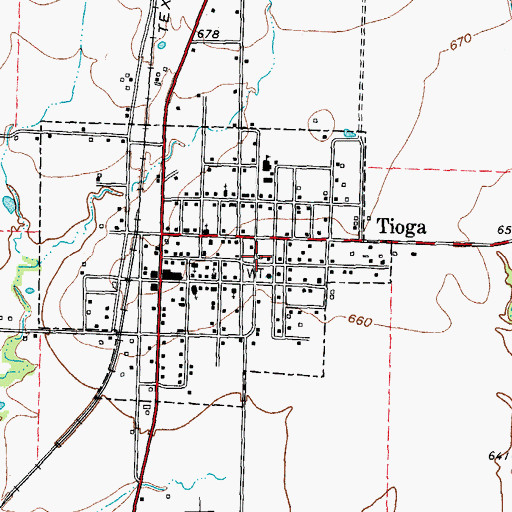 Topographic Map of Tioga Volunteer Fire Department, TX