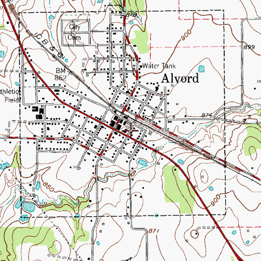 Topographic Map of Alvord Volunteer Fire Department, TX