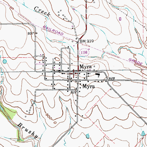 Topographic Map of Myra Volunteer Fire Department, TX