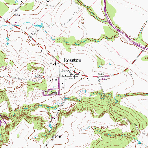 Topographic Map of Rosston Volunteer Fire Department, TX
