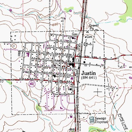 Topographic Map of Justin Fire Department, TX