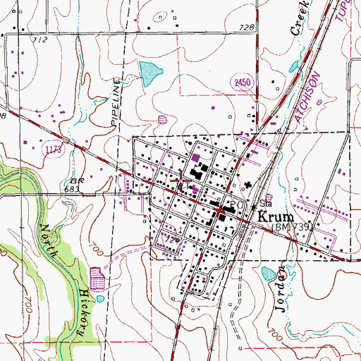 Topographic Map of Krum Fire Department, TX
