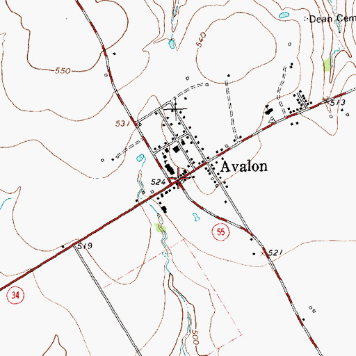Topographic Map of Avalon Volunteer Fire Department, TX