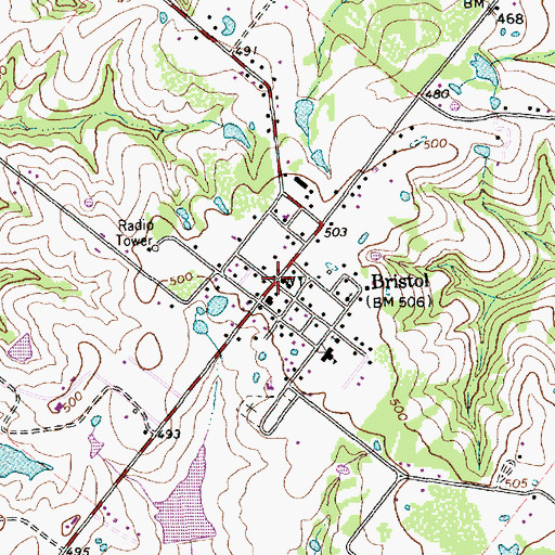 Topographic Map of Bristol Volunteer Fire Department, TX
