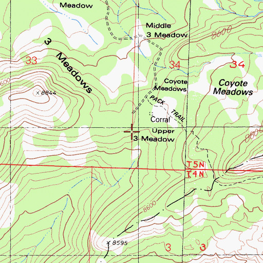 Topographic Map of Upper Three Meadow, CA