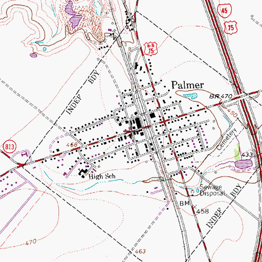 Topographic Map of Palmer Volunteer Fire Department, TX