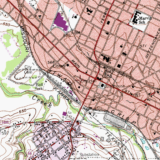Topographic Map of Waxahachie Rural Volunteer Fire Department, TX