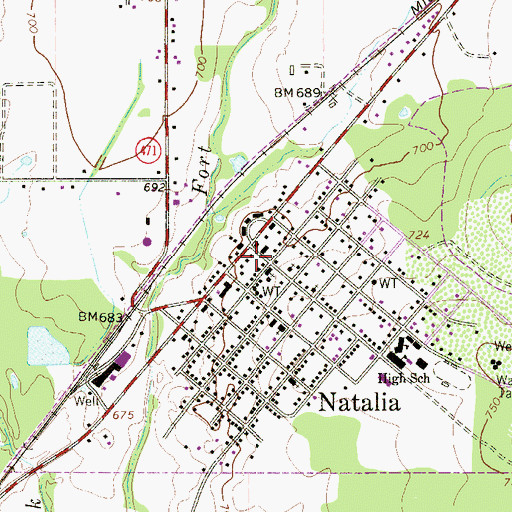 Topographic Map of Natalia Volunteer Fire Department, TX