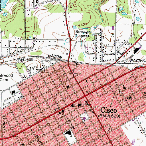Topographic Map of Cisco Fire Department, TX