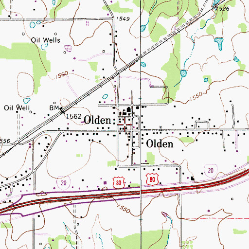 Topographic Map of Olden Volunteer Fire Department, TX