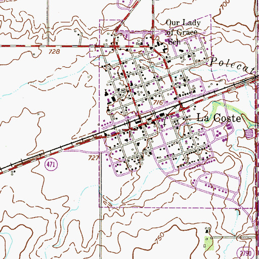 Topographic Map of La Coste Volunteer Fire Department, TX
