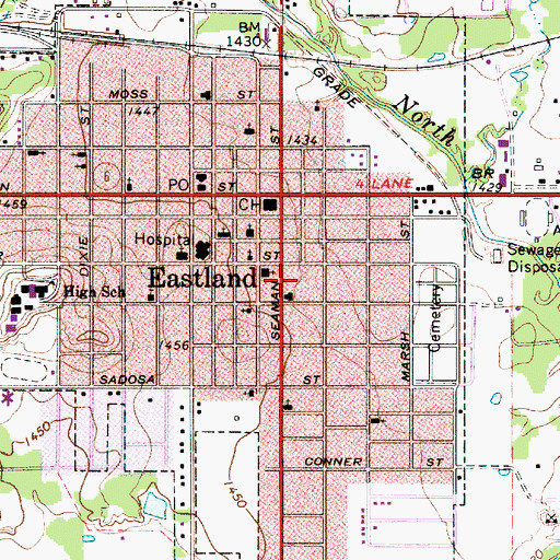 Topographic Map of Eastland Fire Department, TX