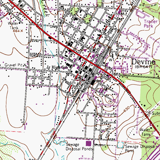 Topographic Map of Devine Volunteer Fire Department, TX