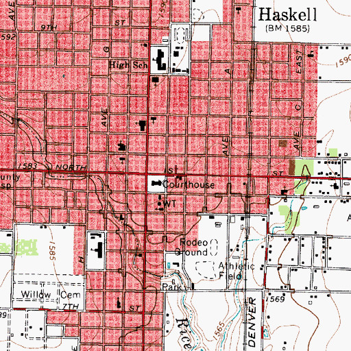 Topographic Map of Haskell Volunteer Fire Department, TX