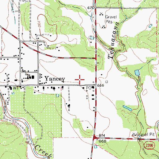 Topographic Map of Yancey Volunteer Fire Department, TX