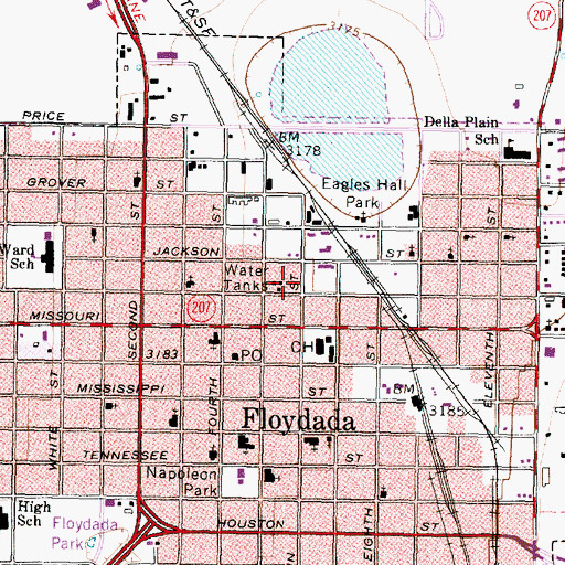 Topographic Map of Floydada Volunteer Fire Department, TX