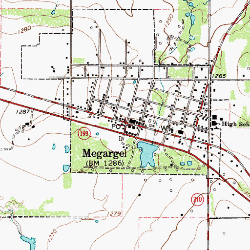 Topographic Map of Megargel Volunteer Fire Department, TX