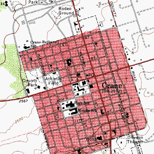 Topographic Map of Crane Volunteer Fire Department and Emergency Medical Service, TX