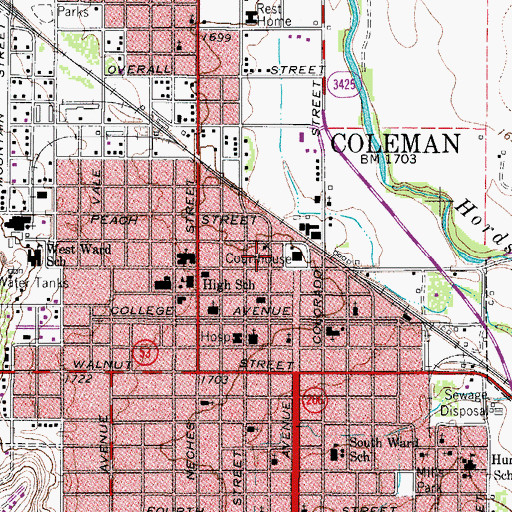 Topographic Map of Coleman Fire Department, TX