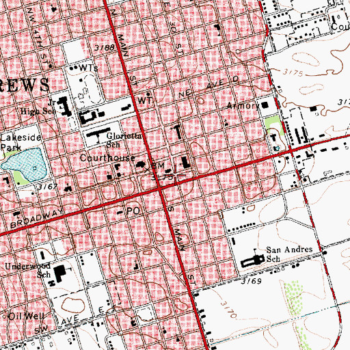 Topographic Map of Andrews Volunteer Fire Department, TX