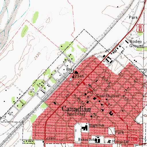 Topographic Map of Canadian Volunteer Fire Department, TX