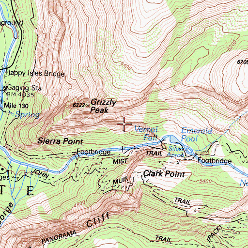 Topographic Map of Vernal Fall, CA