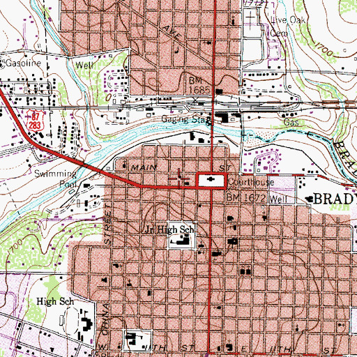 Topographic Map of Brady Fire Department, TX