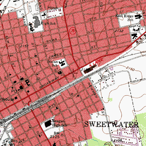 Topographic Map of Sweetwater Fire Department, TX