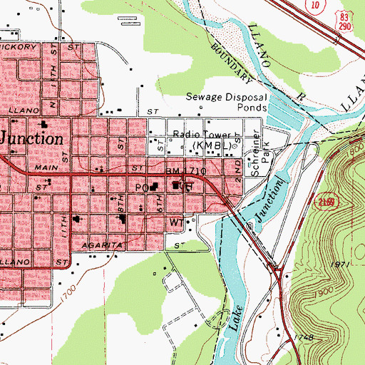Topographic Map of Junction Volunteer Fire Department, TX