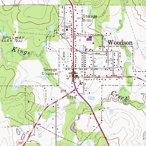 Topographic Map of Woodson Fire Department, TX
