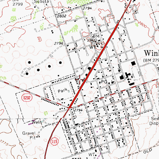 Topographic Map of Wink Volunteer Fire Department, TX