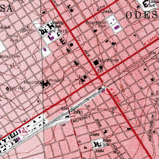 Topographic Map of Odessa Fire Department Central Station, TX
