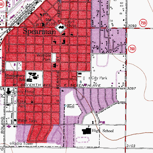 Topographic Map of Spearman Fire Department, TX