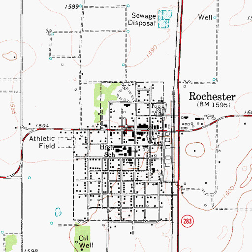 Topographic Map of Rochester Fire Department, TX
